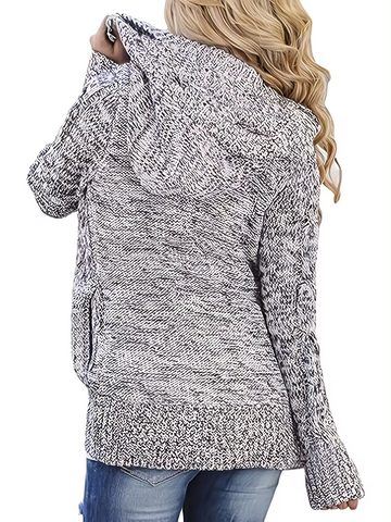 Cable knit hooded cardigan for women