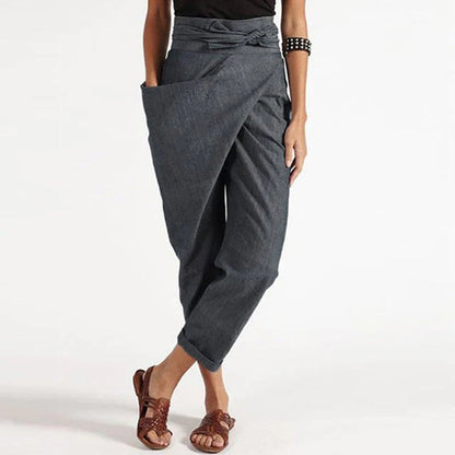 Women's irregular lace-up nine-point casual pants