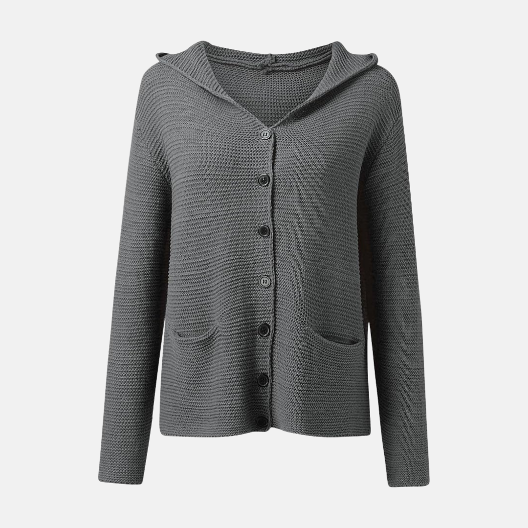 Relaxed Fit Hooded Knit Button Front Cardigan 