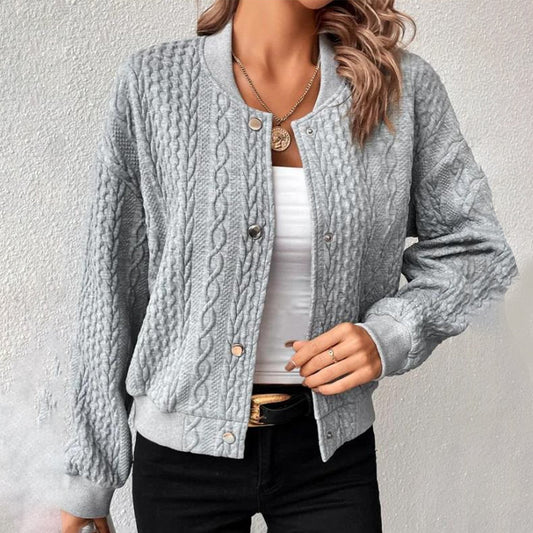 Loose Jacquard Stand Collar Single Breasted Jacket