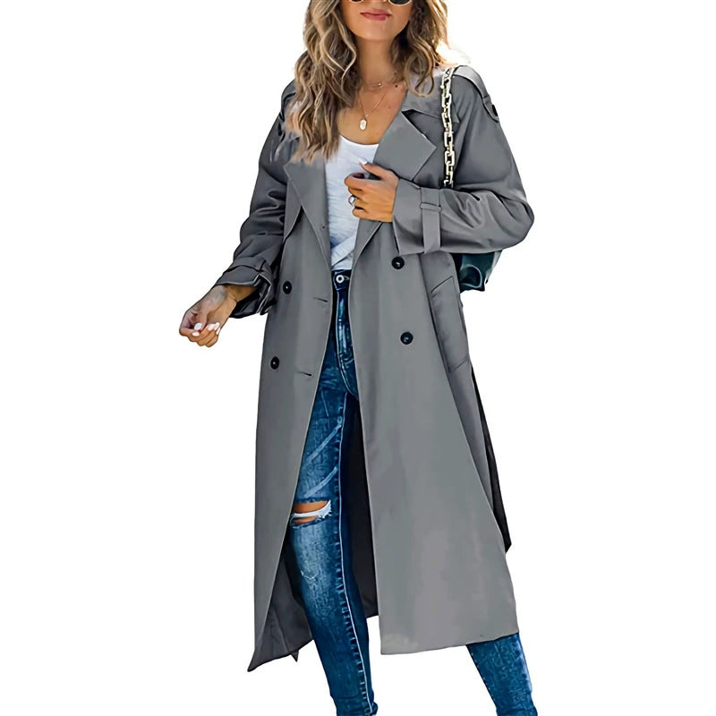 Women's double-breasted long trench coat
