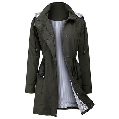 Women's windbreaker rainproof jacket hooded waist