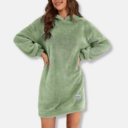 Women’s Hoodie Dress – Oversized Fit – Fleece Texture – Long Sleeve Lounge Wear