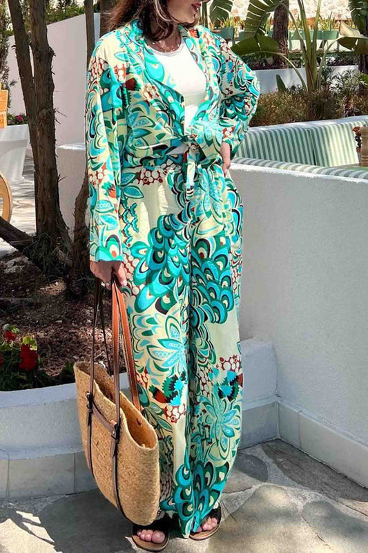 Tie Waist Kimono Style Two-Piece Set
