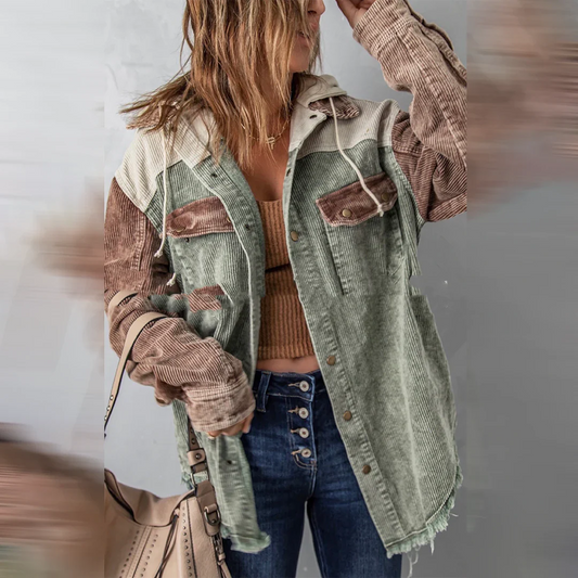 Contrast Color Hooded Ribbed Jacket