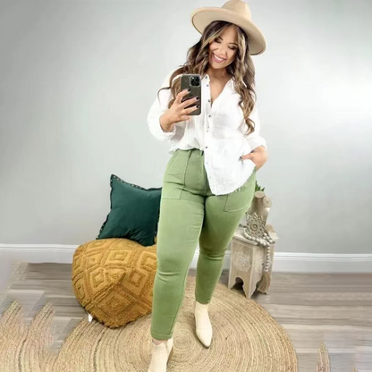 Women's elastic jeans with belt design