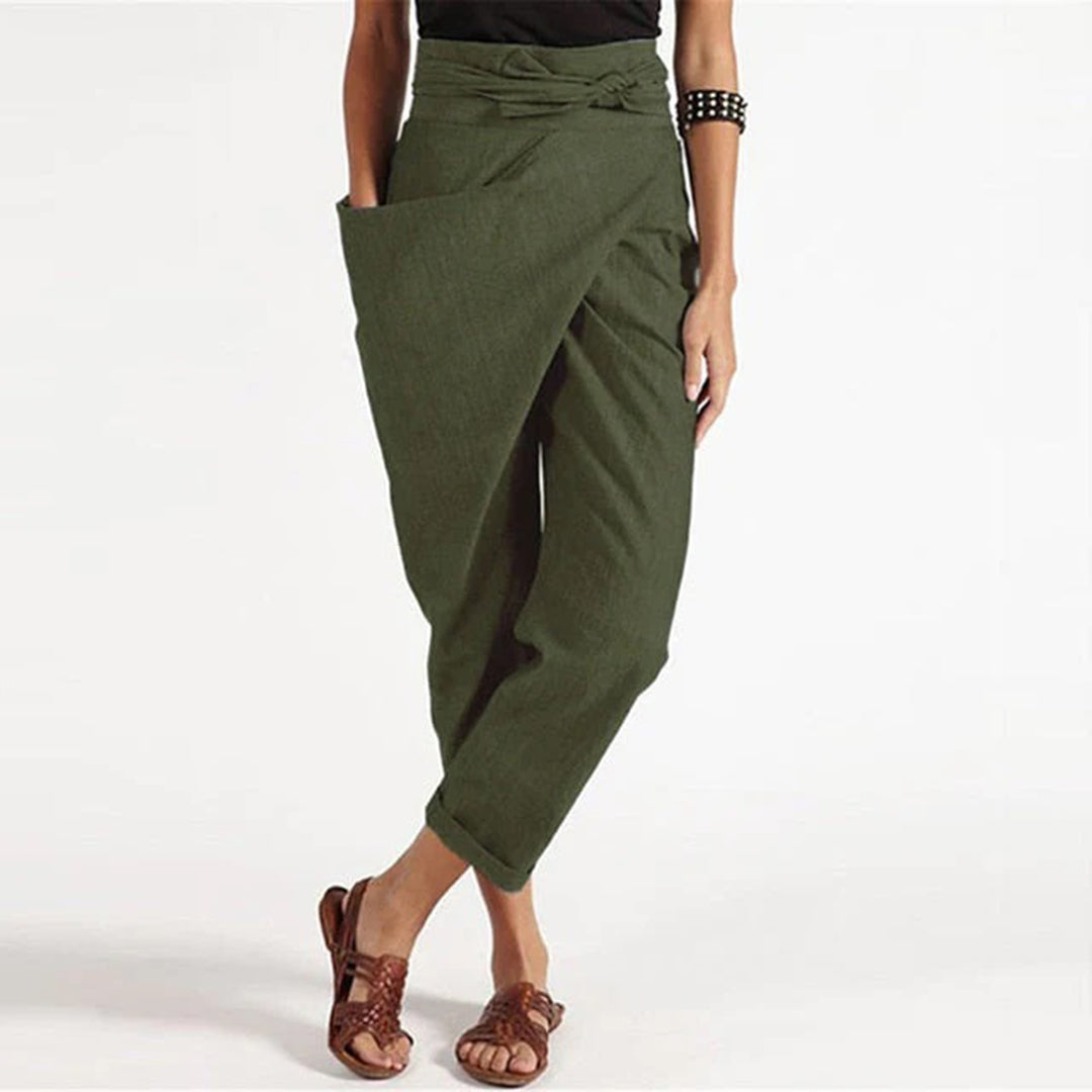 Women's irregular lace-up nine-point casual pants