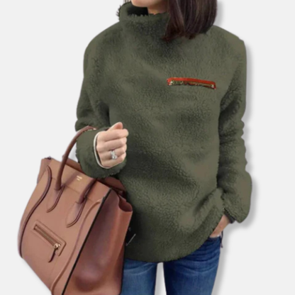 Sophia Fleece Turtleneck Sweater | Relaxed Fit Zip Pocket Sweater