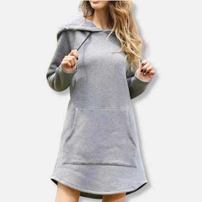 Women’s Hoodie Dress – Relaxed Fit – Cotton Blend – Long Sleeve – Kangaroo Pocket