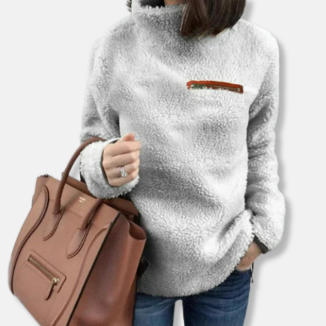 Sophia Fleece Turtleneck Sweater | Relaxed Fit Zip Pocket Sweater