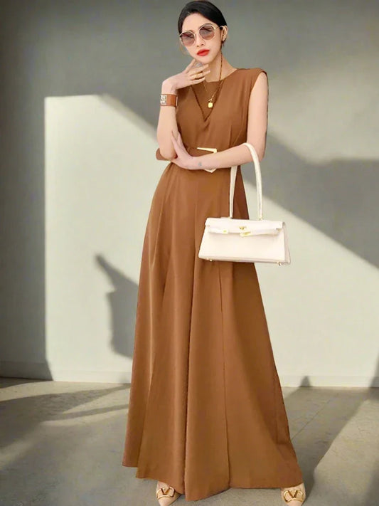 Flowing A-Line Maxi Dress With Defined Waist