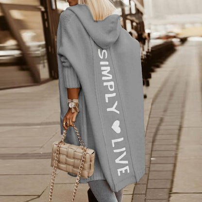 Women's Hooded Knit Cardigan - Long Open Front - Relaxed Fit - Soft & Comfortable