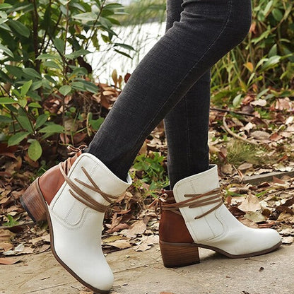 Women's vintage lace-up boots with chunky high heel