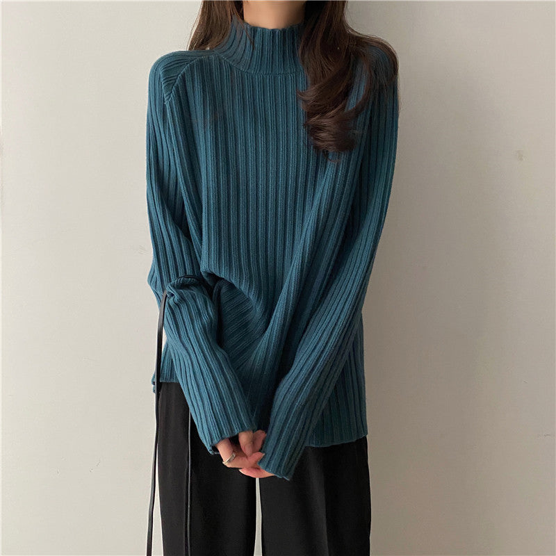 Women’s Knit Sweater - Ribbed Texture - Mock Turtleneck - Long Sleeve Relaxed Fit