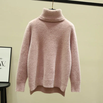 Women's high collar loose thickened imitation mink fleece sweater