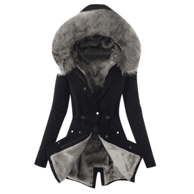 Women's Parka Coat - Faux Fur Lined Hood - Warm Insulated Medium Length