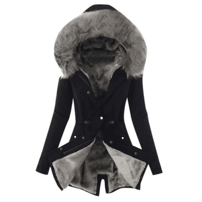 Women's Parka Coat - Faux Fur Lined Hood - Warm Insulated Medium Length