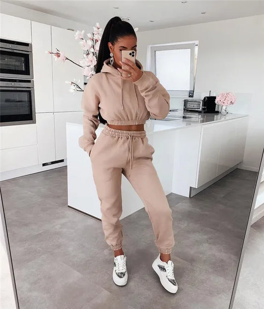 Cropped Two-Piece Hoodie and Sweatpants Set