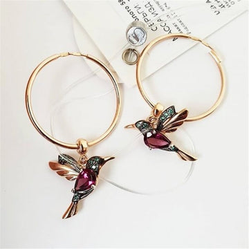 Exquisite hummingbird crystal tassel earrings