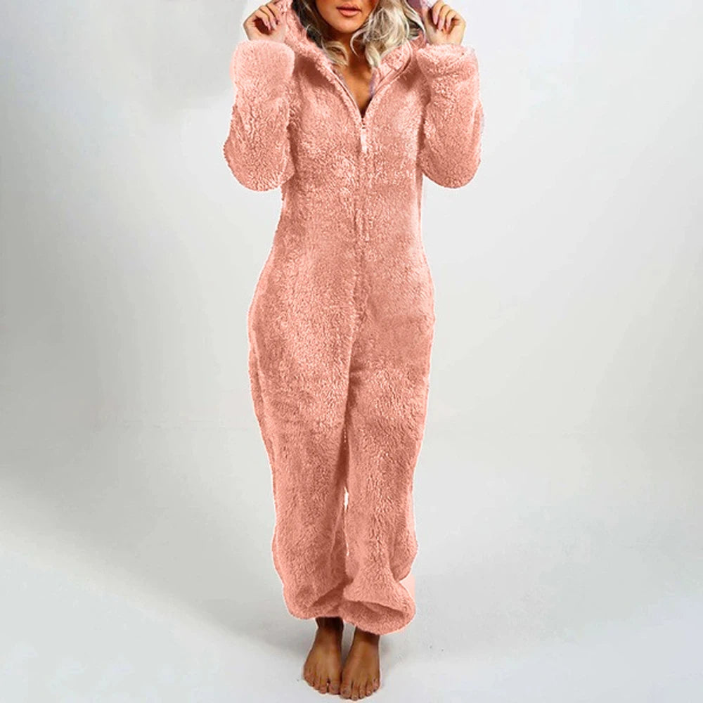 Women's pajama romper with hoodie sleepwear