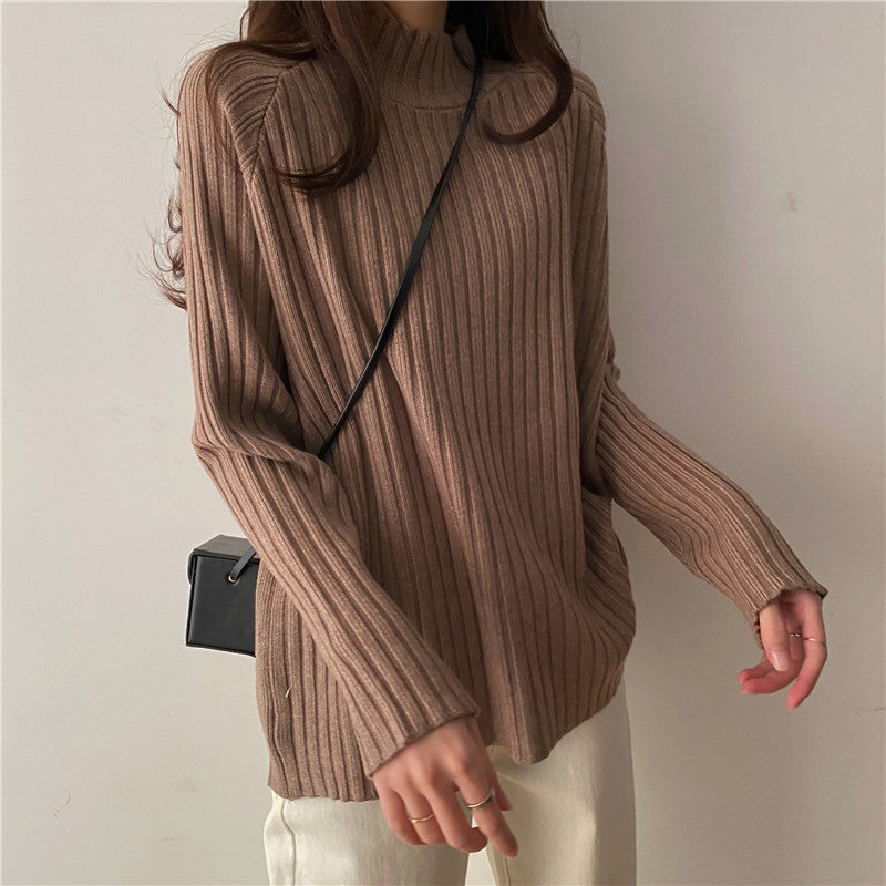 Women’s Knit Sweater - Ribbed Texture - Mock Turtleneck - Long Sleeve Relaxed Fit