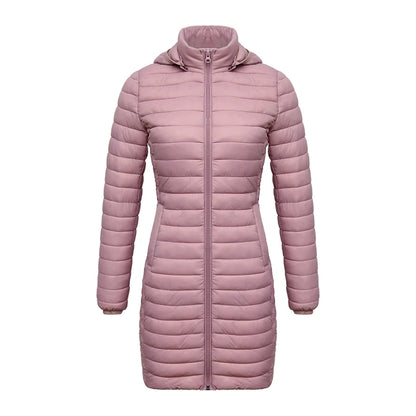 Women's slim fit detachable hood zipper cotton winter jacket
