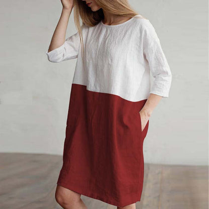 Women's A-Line Dress - 100% Linen - Boat Neck - 3/4 Sleeve - Casual Loose Fit