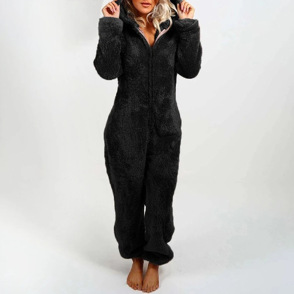 Women's pajama romper with hoodie sleepwear