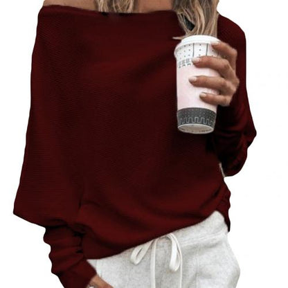 Women's Off-Shoulder Sweater - Ribbed Knit - Loose Fit - Long Sleeve Casual Wear