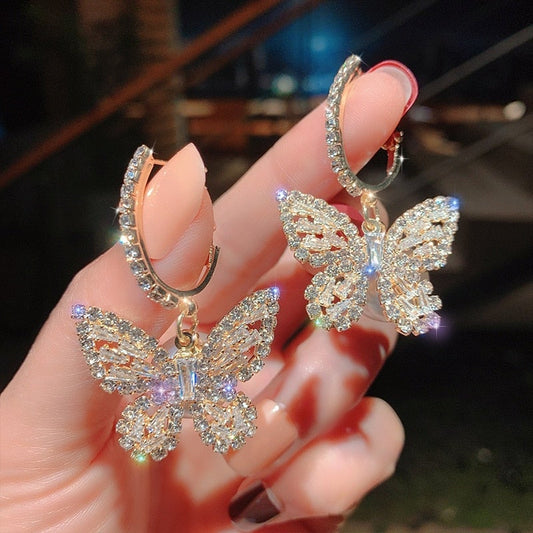 Crystal Embellished Butterfly Hoop Earrings