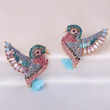 Multicolored zirconia bird earrings