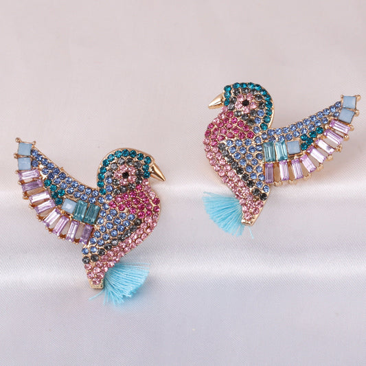Multicolored Zirconia Bird Earrings