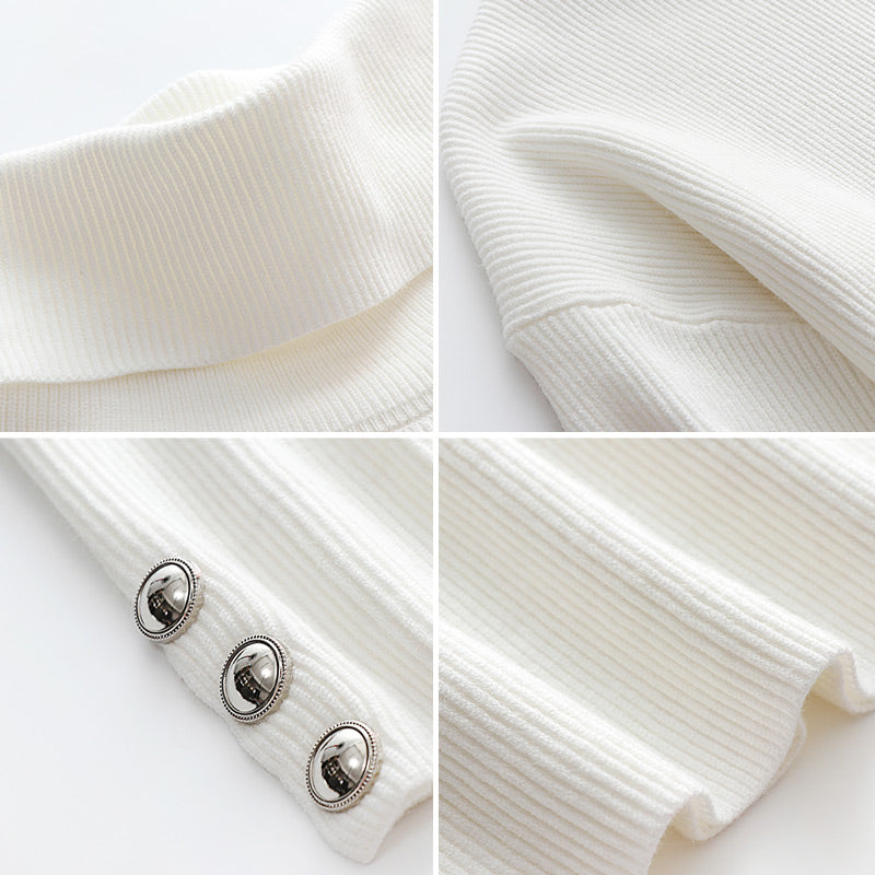 Button Detail Turtleneck Sweater