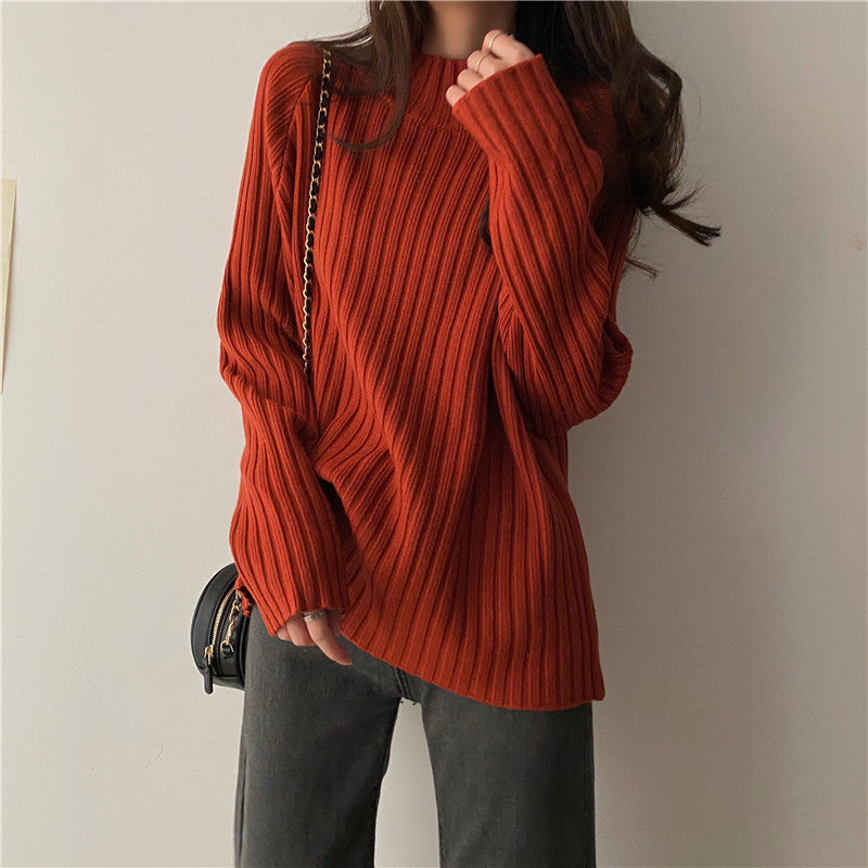 Women’s Knit Sweater - Ribbed Texture - Mock Turtleneck - Long Sleeve Relaxed Fit