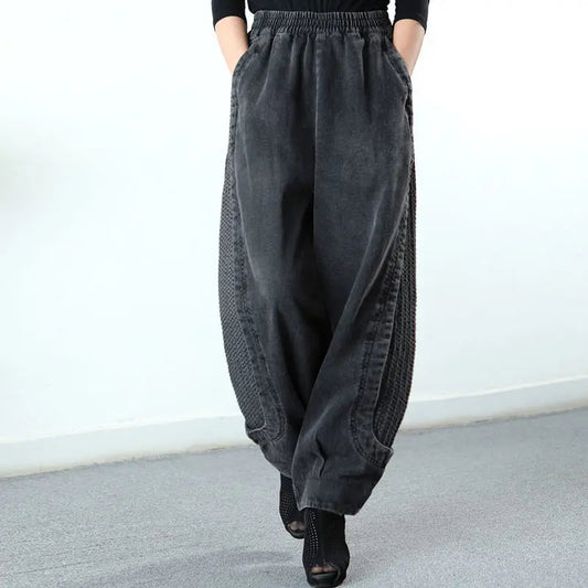 Textured Panel High Waist Baggy Pants 