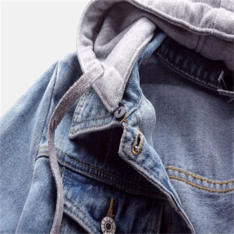 Women’s Denim Jacket - Button Front - Hoodie Attached - Casual Layered Look