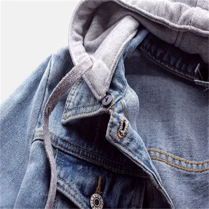 Women’s Denim Jacket - Button Front - Hoodie Attached - Casual Layered Look