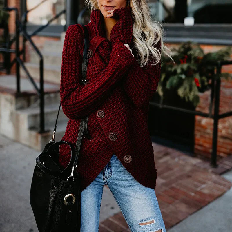 Women's modern a-symmetric turtleneck sweater