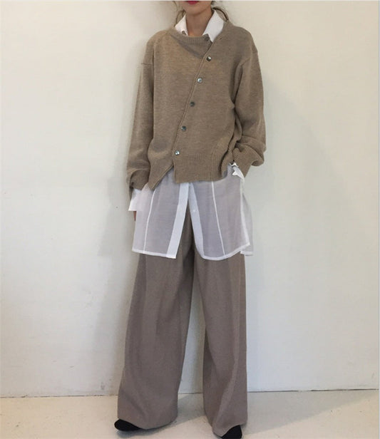 Oblique Button Lazy Style Cardigan