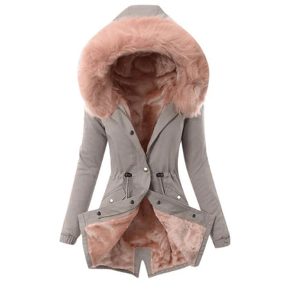 Women's Parka Coat - Faux Fur Lined Hood - Warm Insulated Medium Length