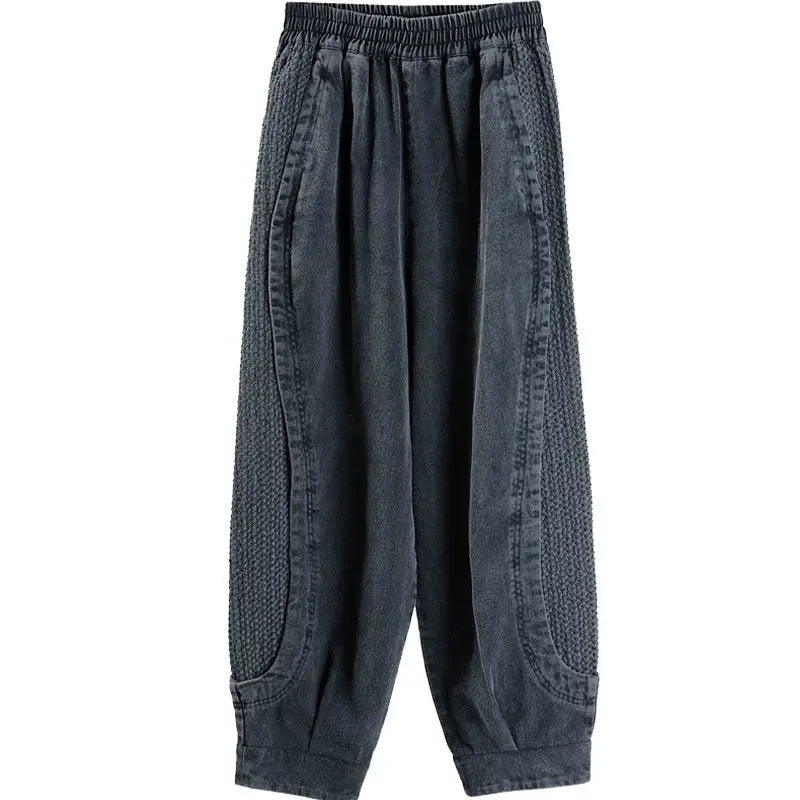 Textured Panel High Waist Baggy Pants 