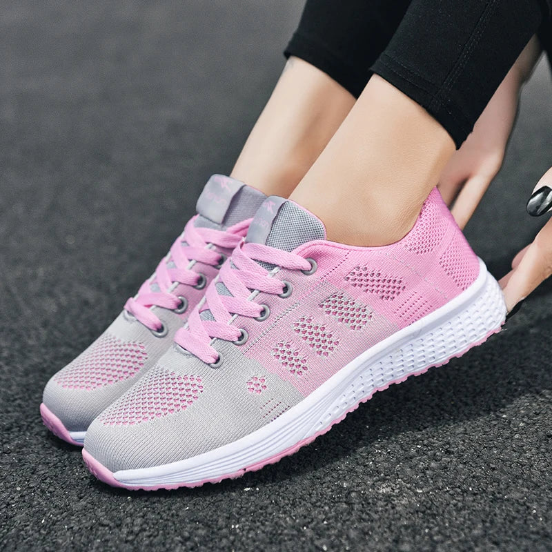 Women's breathable mesh casual sneakers white running shoes