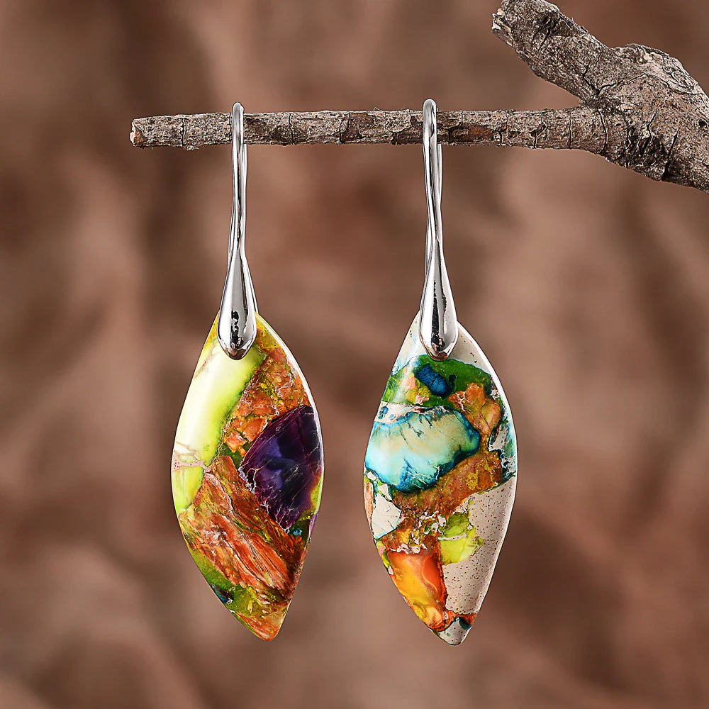 Multicolored stone pendant earrings