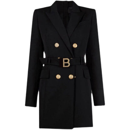 Women's Blazer Dress - Double Breasted - Tailored Fit - Waist Belt - Long Sleeve