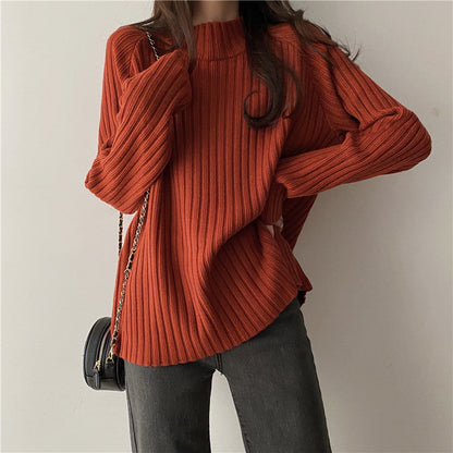 Women’s Knit Sweater - Ribbed Texture - Mock Turtleneck - Long Sleeve Relaxed Fit