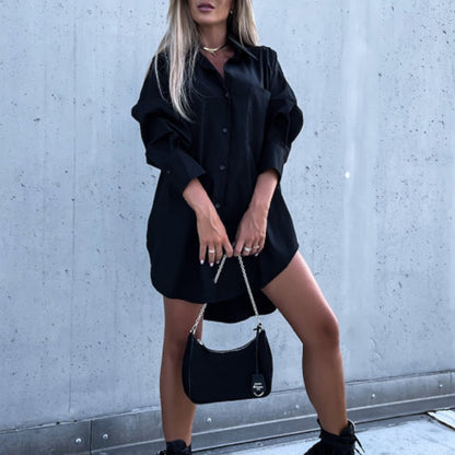Women's Oversized Shirt Dress - Button-Up - Long Sleeve - Relaxed Fit Casual Wear