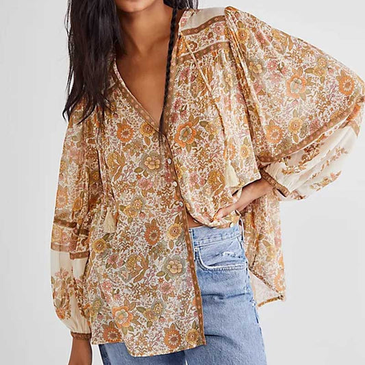 Floral Print Loose Fit Bohemian Blouse