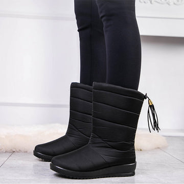 Women's waterproof ultra-light faux fur lined tassel snow boots