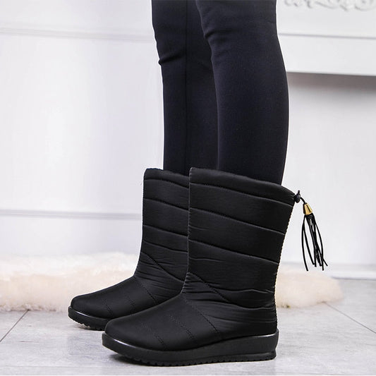Waterproof Faux Fur Lined Tassel Snow Boots