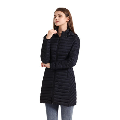 Women's slim fit detachable hood zipper cotton winter jacket